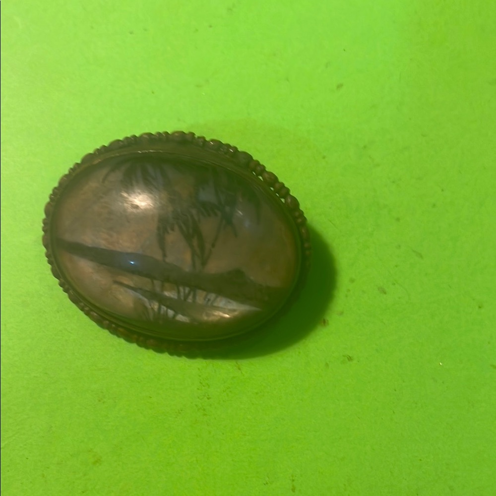 Vintage Oval Brooch with Black and Brown Design